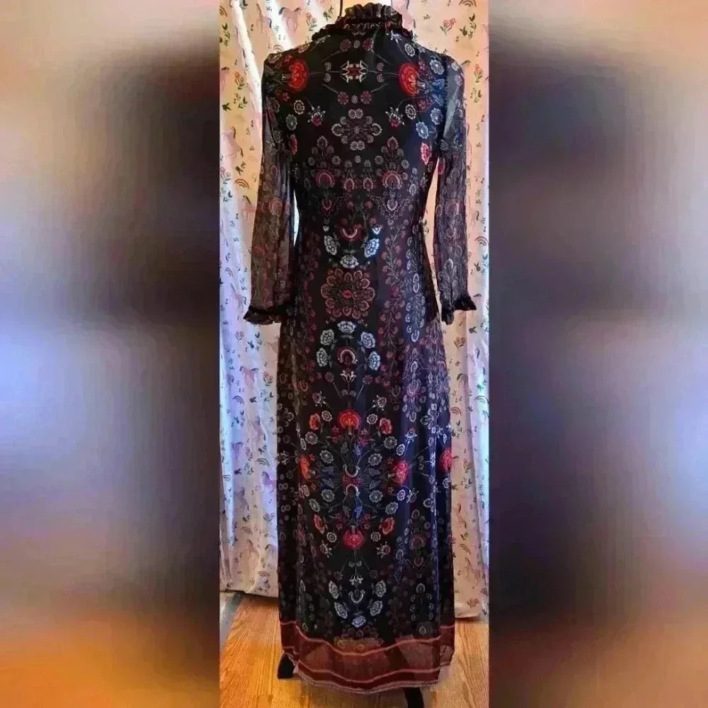 NWOT Anthropologie Laia Blue Paisley Boho Cottage Collared Maxi Dress SZ XS - Picture 2 of 5